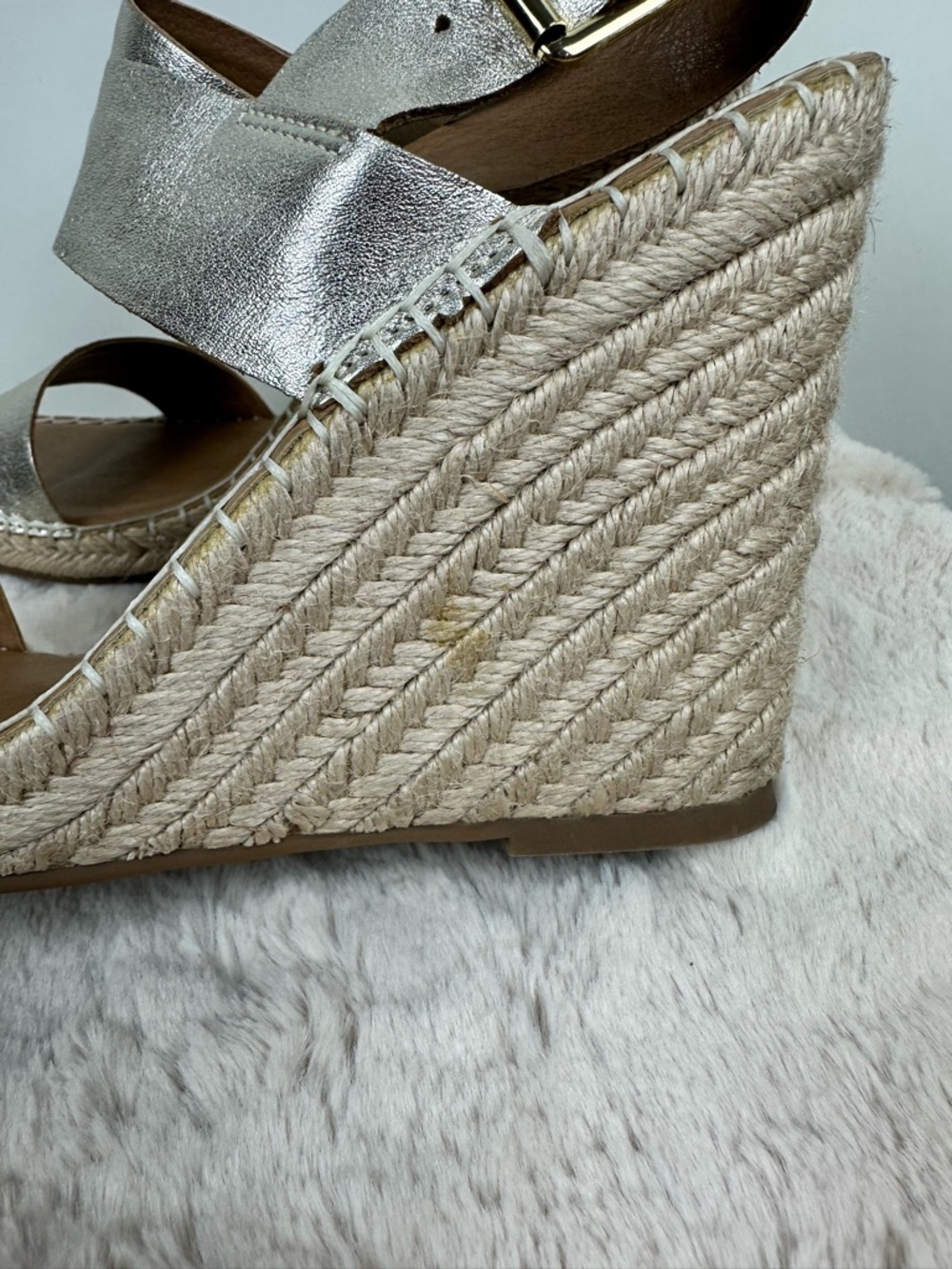 Steve Madden Gold Espadrille Wedge Sandals Leather Platform Ankle Strap Size 10 - Picture 8 of 13